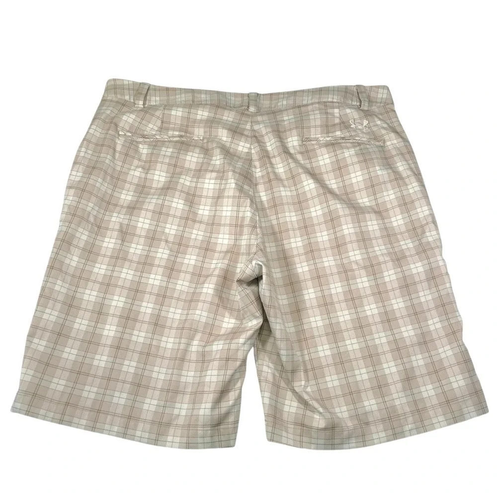 Under‎ Armour 40R Tan Plaid Golf Shorts Performance Flat Front Golfcore Preppy
